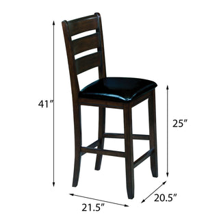 Sunvega Espresso Finish and Black Faux Leather Counter Height Chairs with Ladder Back