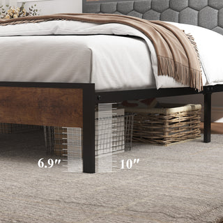 Sunvega Queen Bed Frame with Vintage Shelf Headboard and USB Charging Station