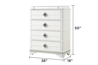 Sunvega Modern White Wood Chest with Crystal Accents and Hidden Jewelry Drawer