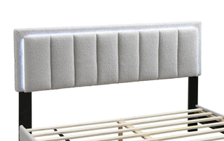 Sunvega Light Gray Wool Upholstered Queen Size Bed with Channel Tufting and LED Headboard