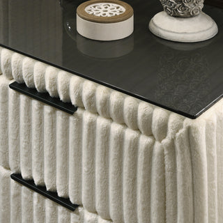 Sunvega Cream Wide Wale Corduroy Upholstery Nightstand with Two Spacious Drawers