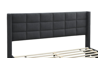 Sunvega Modern Charcoal Brushed Linen Upholstered Queen Size Headboard Bedframe