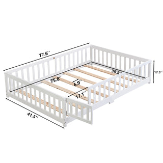 Sunvega Twin Size Floor Bed with Safety Guardrails and Door for Children