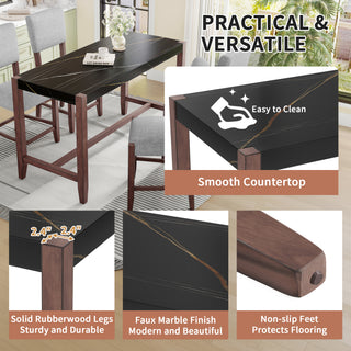 Sunvega 47.5 Inch Faux Marble Top Bar Dining Table with Walnut Legs for Kitchen