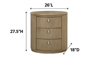 Sunvega Toffee Oval Nightstand with Soft-Close Drawers and USB Charging Ports