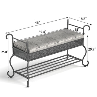 Sunvega Upholstered Entryway Bench with Open Undershelf for Shoe Storage
