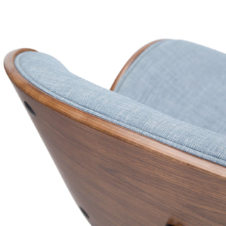 Sunvega Bentwood Adjustable Swivel Bar Stool in Denim Blue Linen Fabric