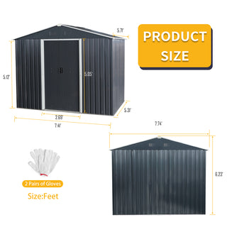 Sunvega 8ft x 6ft Outdoor Metal Storage Shed with Galvanized Steel Panels