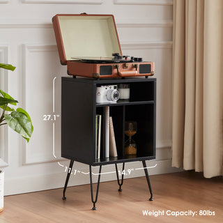 Sunvega Adjustable Metal Legs Record Player Stand with Storage Space for Living Room