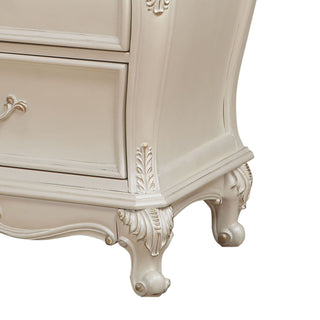 Sunvega Pearl White 2-Drawer Nightstand with Granite Top and Queen Anne Legs