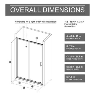 Sunvega 60x62 Inch Adjustable Sliding Shower Door with Tempered Glass and Black Frame