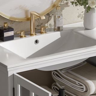 Sunvega Modern 30 Inch Bathroom Vanity with Ceramic Sink and Tempered Glass