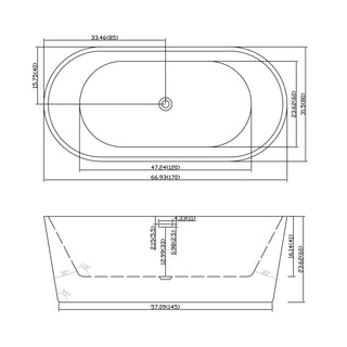 Sunvega 59 Inch Acrylic Freestanding Soaking Tub with Gold Overflow Drain