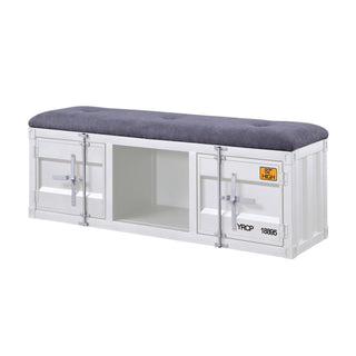 Sunvega Modern Industrial Grey Upholstered Storage Bench with Cabinet and Shelf