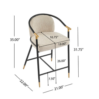 Sunvega Upholstered Navy Blue Counter Stool Set of 2 with Iron Frame