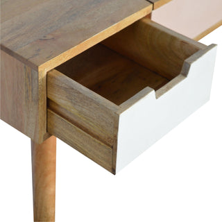 Sunvega Solid Mango Wood Dressing Table with 3 Gradient Pink and Beige Drawers