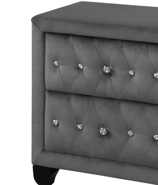 Sunvega Cream Velvet Upholstered Nightstand with Crystal Tufted Design and Two Drawers