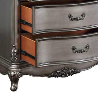 Sunvega Antique Platinum Finish Nightstand with Intricate Details for Bedroom