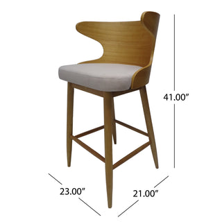 Sunvega Mid-Century Upholstered Rubberwood Bar Stools Set of Two
