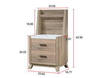 Sunvega Rustic Transitional Contemporary Nightstand Wall Panel with Faux Stone Top and LED Light