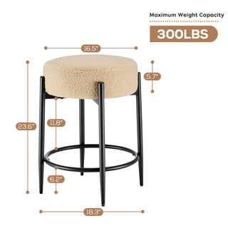 Sunvega Mid-Century Modern Kitchen Stools Set of 4 with White Boucle Upholstery and Metal Base
