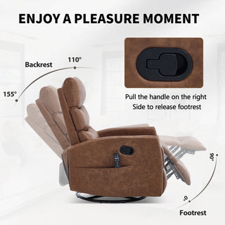 Sunvega Fabric Heat Massage Manual Recliner Chair with Rocker and Swivel for Living Room