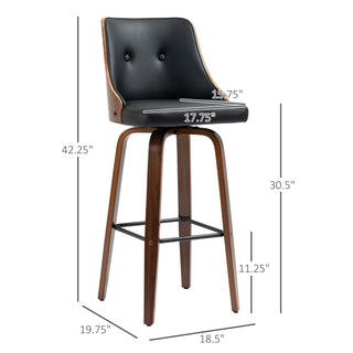 Sunvega PU Leather Swivel Barstools with Tufted Back and Footrest Set of 2 Black