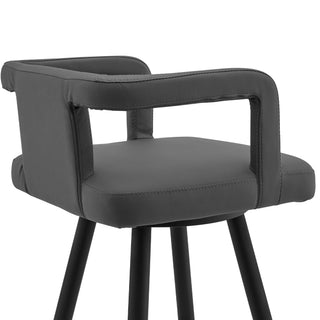 Sunvega Gray Faux Leather and Black Metal Swivel Bar Stool with Footrest