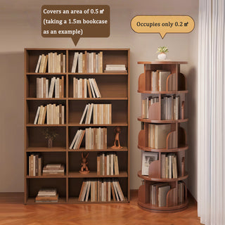 Sunvega 360° Rotating Bookshelf with Wheels and Drawer for Space-Saving Storage