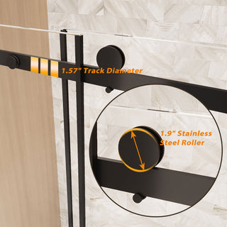 Sunvega Frameless Single Sliding Shower Door with Clear Tempered Glass and Matte Black Finish