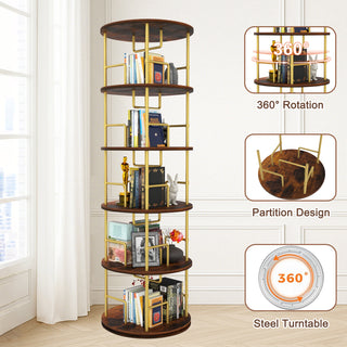 Sunvega 360° Rotating Bookshelf with Wheels and Drawer for Space-Saving Storage