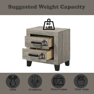 Sunvega Light Gray Finish Nightstand with Two Dovetail Drawers and Wood Construction