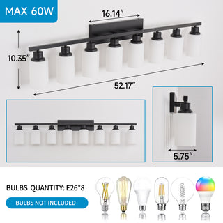 Sunvega Matte Black Wall Sconce with White Glass Shades for Bedroom Living Room