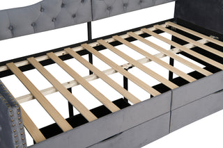 Sunvega Upholstered Twin Daybed with Storage Drawers and Mid-Century Wood Frame