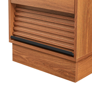 Sunvega Modern Brown Nightstand with Charging Station, Smart LED Lights, and Two Drawers