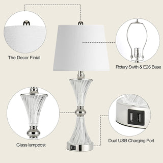 Sunvega Modern Crystal Base Touch Control Table Lamp with 2 USB Ports and Dimmable LED Bulbs