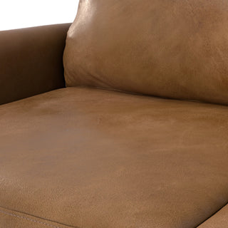 Sunvega Mid-Century Modern 90-inch Genuine Leather Sofa with Feather Cushions