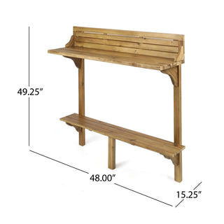 Sunvega Acacia Wood Balcony Bar Table with 48 Inch Unextended Length