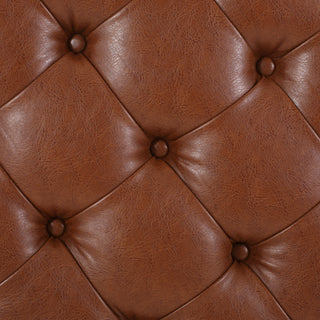 Sunvega Round Ottoman with Faux Leather Upholstery and Open Shelf for Living Room