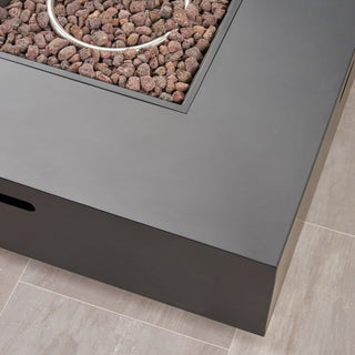 Sunvega Modern Square Iron Fire Pit with 50000 BTU for Outdoor Evenings