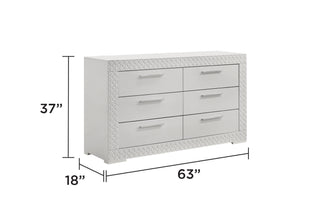 Sunvega Modern White Wood Dresser with Six Spacious Drawers and Plush Red Linings