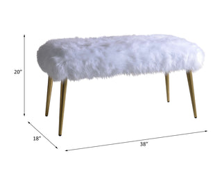 Sunvega Gold Finish Metal Base Armless Backless Lounge Bench with White Faux Fur