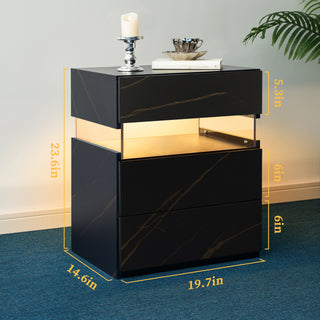 Sunvega LED Nightstand with Acrylic Board and RGB Lights 3 Drawer Bedside Table