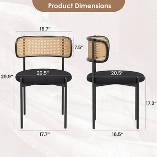 Sunvega Modern Upholstered Dining Chairs Set of 4 with Rattan Backrest and Metal Legs