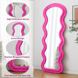 Sunvega Flannel Wavy Full Length Floor Mirror with Stand for Bedroom or Living Room
