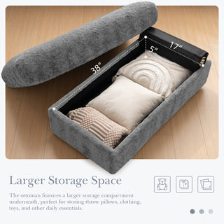 Sunvega Faux Rabbit Fur Sofa Bed with Storage Ottoman Cup Holders and Armrests