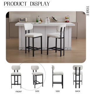 Sunvega Modern Upholstered Fabric Bar Stools Set of 2 with Black Metal Legs for Kitchen Island
