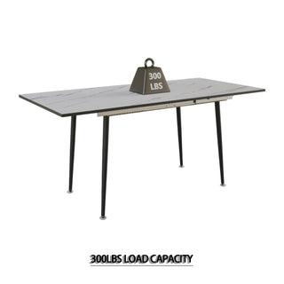 Sunvega Expandable Square Marble Pattern MDF Dining Table with Black Metal Legs