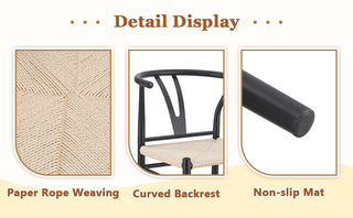 Sunvega Modern Iron Wishbone Dining Chair with Woven Seat for Multiple Styles
