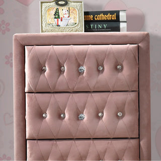 Sunvega Pink 4-Drawer Chest with Crystal Knobs and Fully Padded Case-Legs